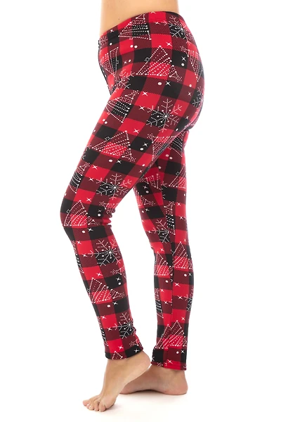 Xmas Tree Plaid - Cozy Lined Leggings