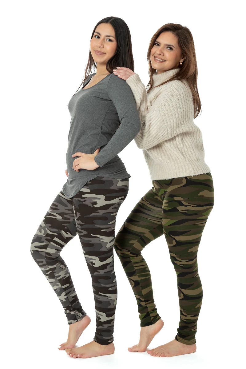 Green Camouflage - Cozy Lined Leggings