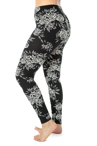 Noir Floral - Legging toutes saisons