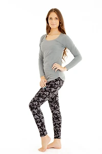 Grey Ocean Flowers - Cozy Lined Leggings