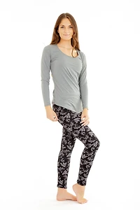 Grey Ocean Flowers - Cozy Lined Leggings