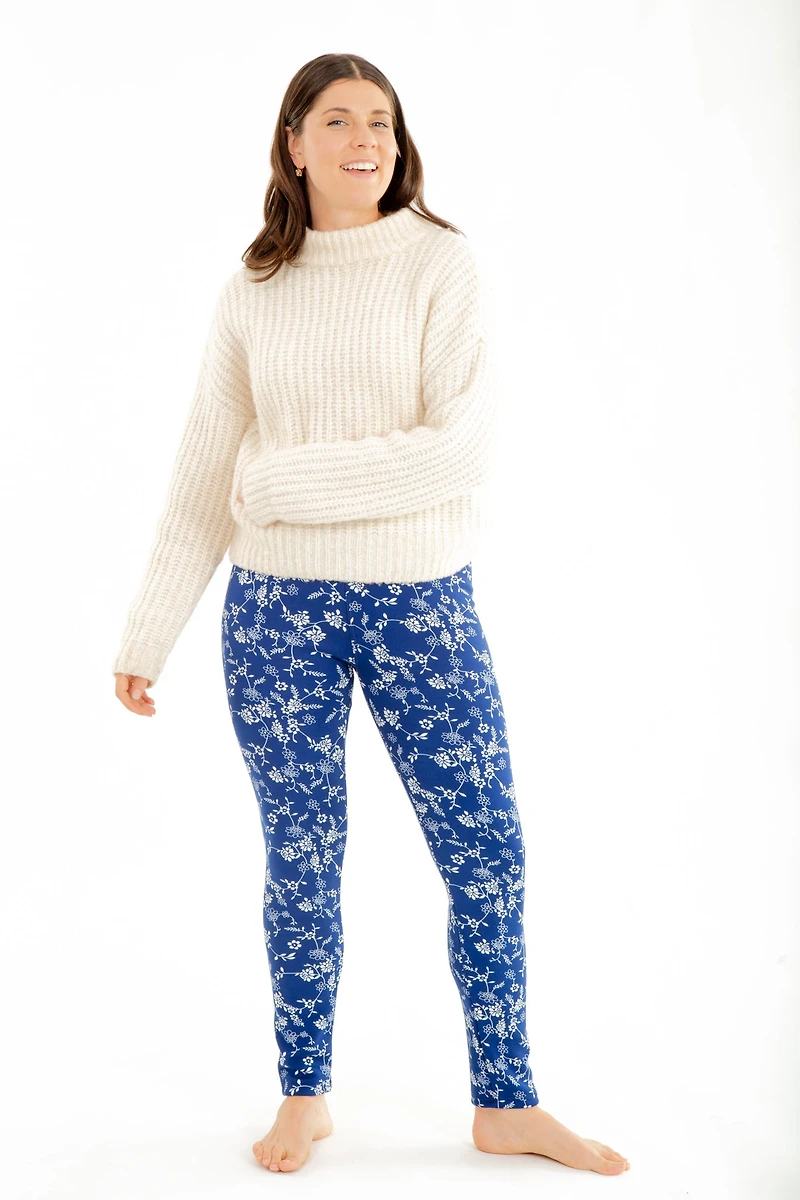 White Blue Garden - Cozy Lined Leggings