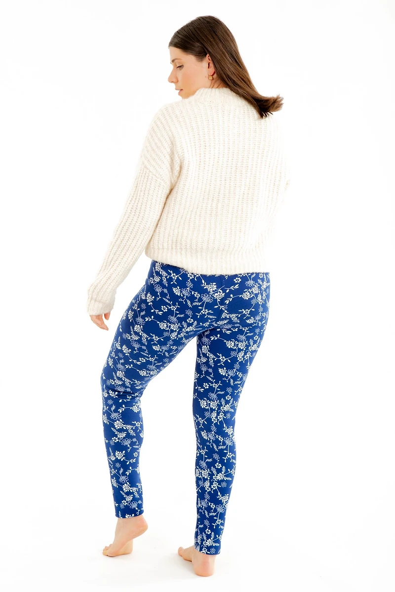 White Blue Garden - Cozy Lined Leggings