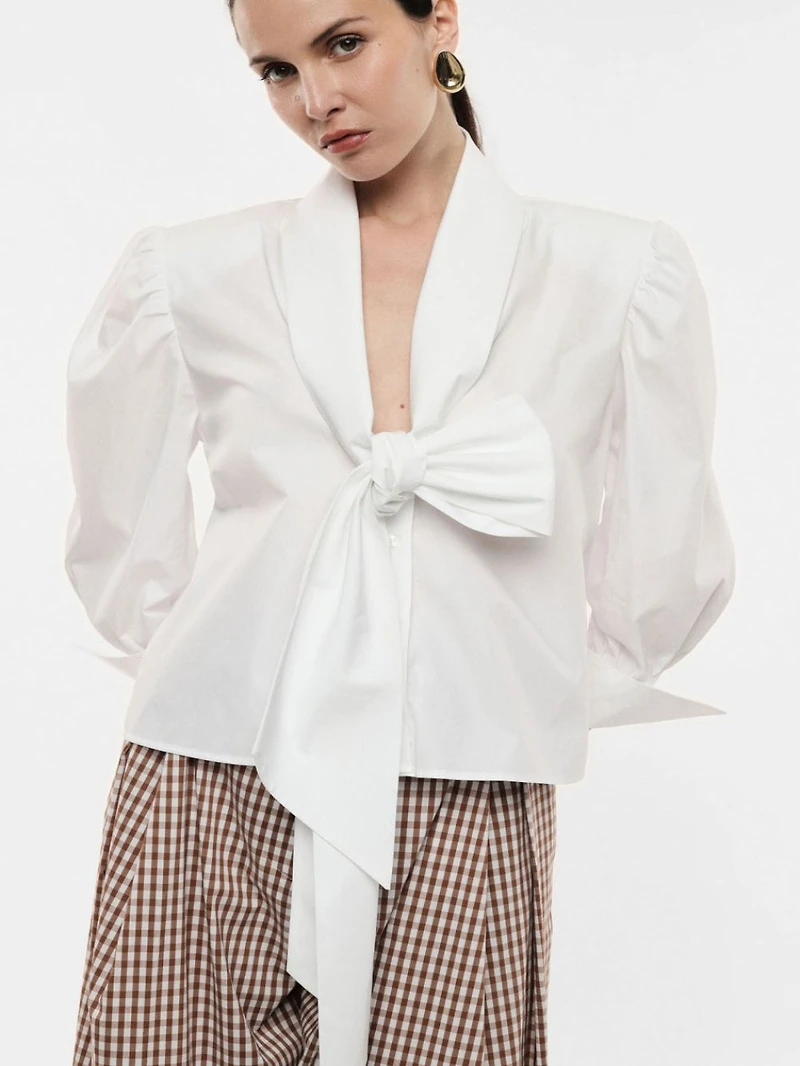 Tie-Front Puff Sleeve Blouse