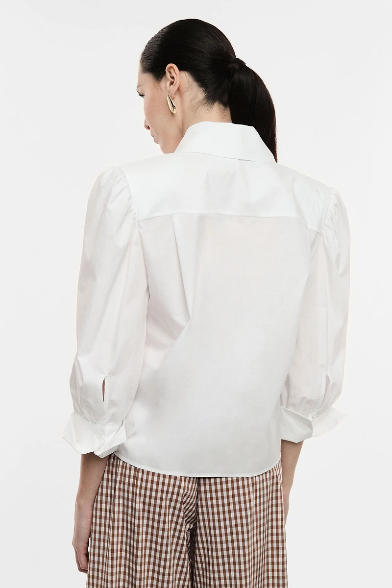 Tie-Front Puff Sleeve Blouse
