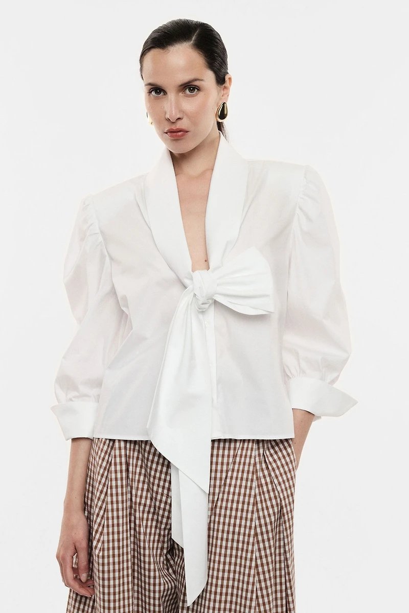 Tie-Front Puff Sleeve Blouse