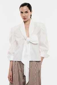 Tie-Front Puff Sleeve Blouse