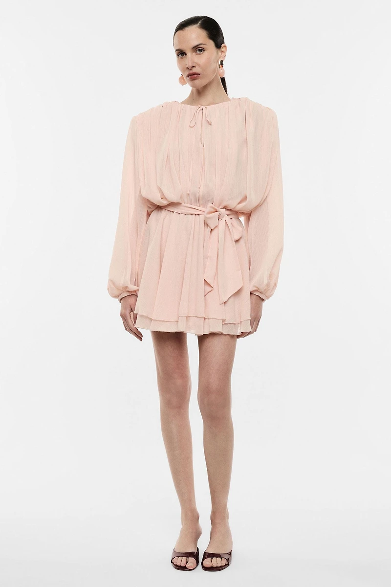 Short dress long sleeves tie belt