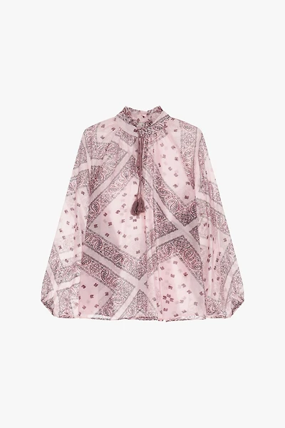 Shirt with print and korean collar