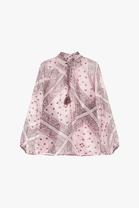 Shirt with print and korean collar