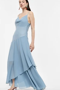 Robe midi drapée bleu ciel
