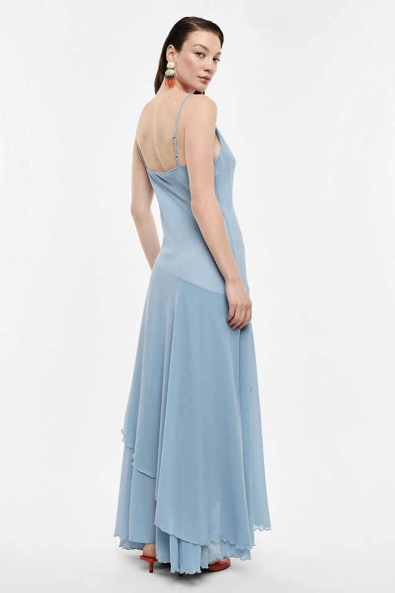Robe midi drapée bleu ciel