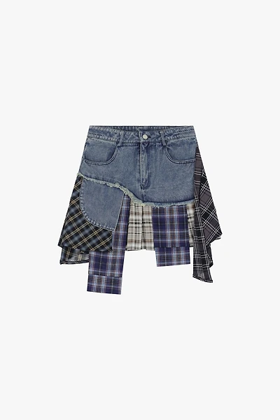 Mini Denim Plaid Skirt
