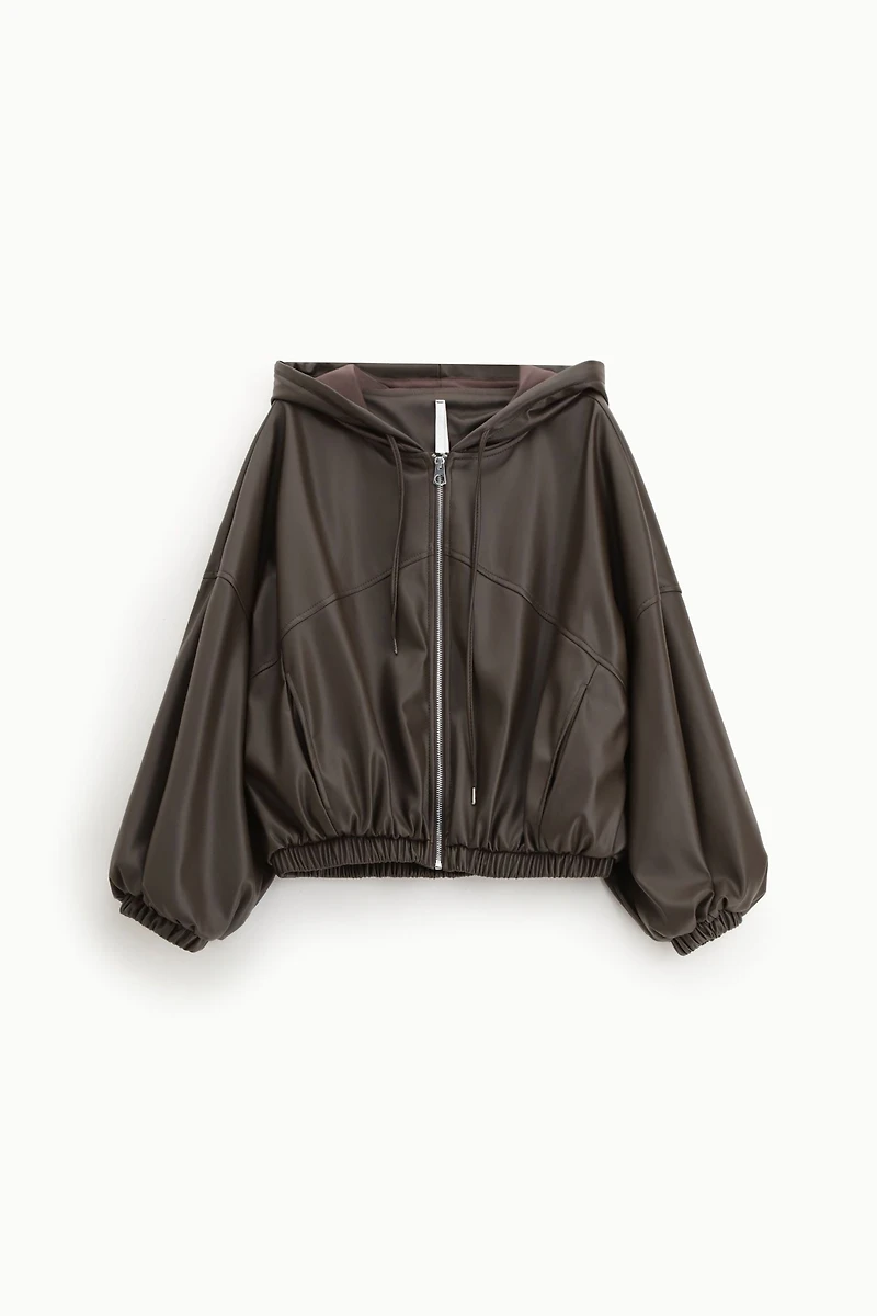 Sweat à capuche zippé en similicuir