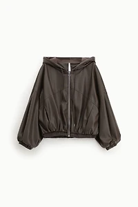 Sweat à capuche zippé en similicuir