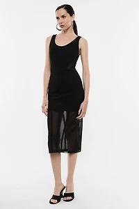 Midi dress with straps and sheer panel detailing