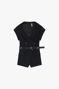 Belted Sleeveless Blazer