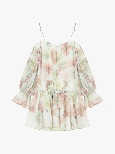 Short dress floral print with long sleeves