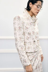 Short double-breasted shirt jacket floral print