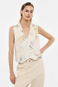 Vest printed v-neck with button fastening
