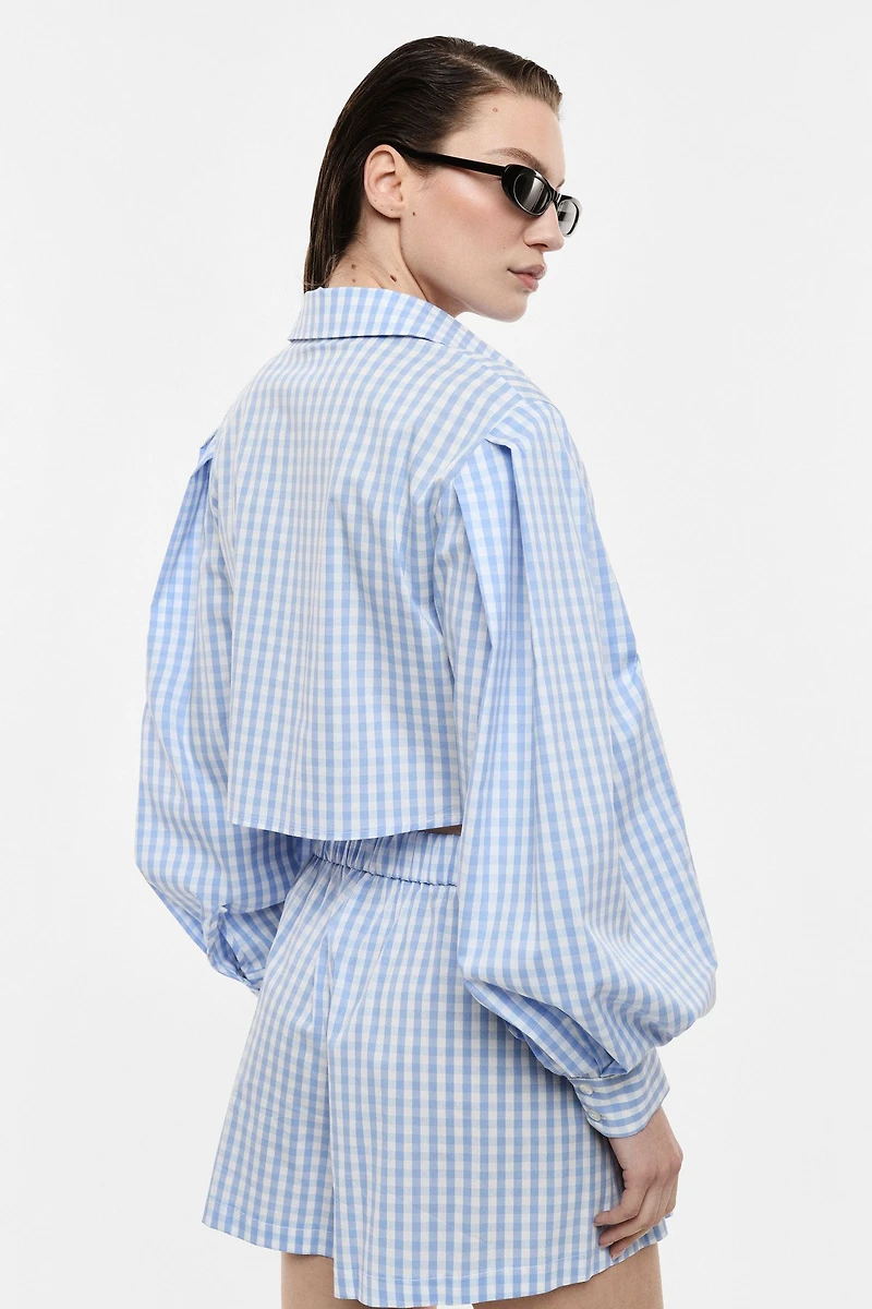 Blue Gingham Cropped Shirt