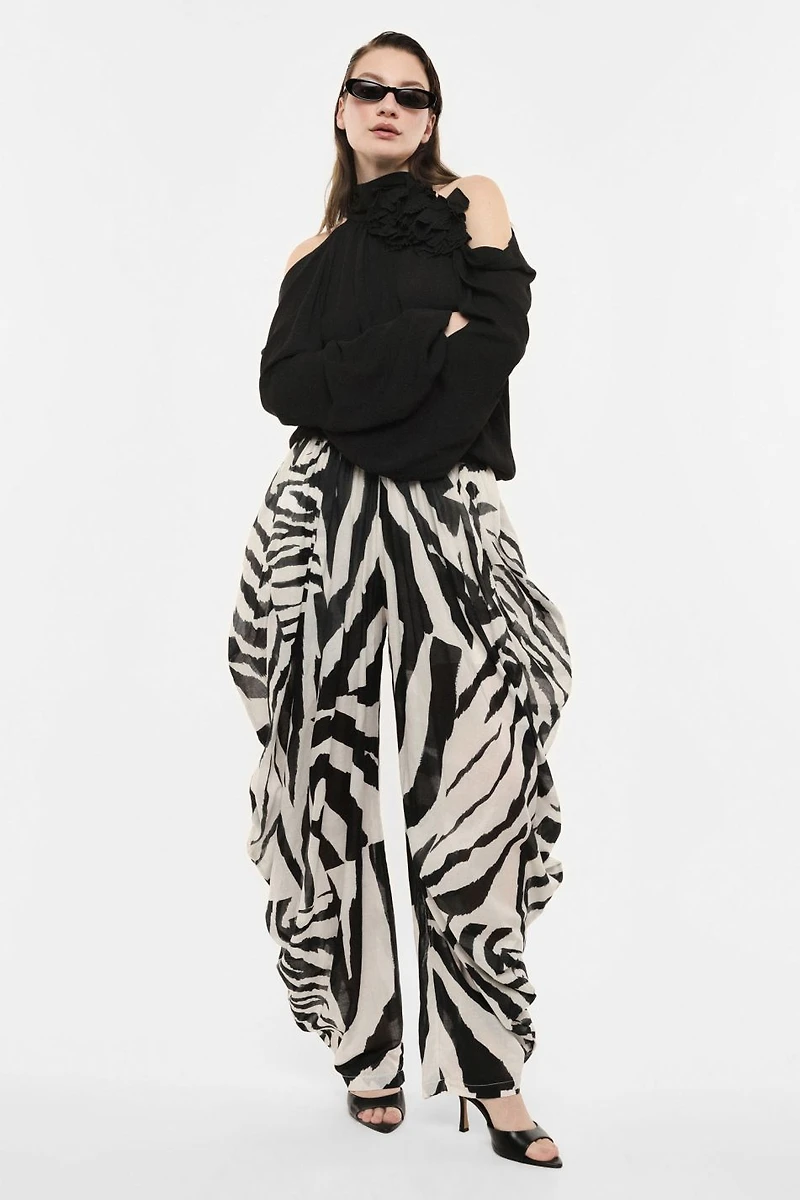 Pantalon drapé imprimé zèbre