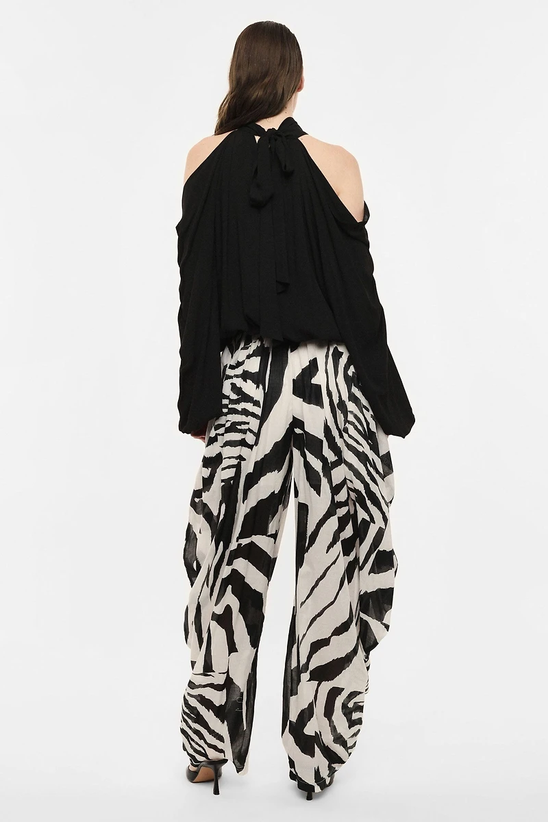 Pantalon drapé imprimé zèbre