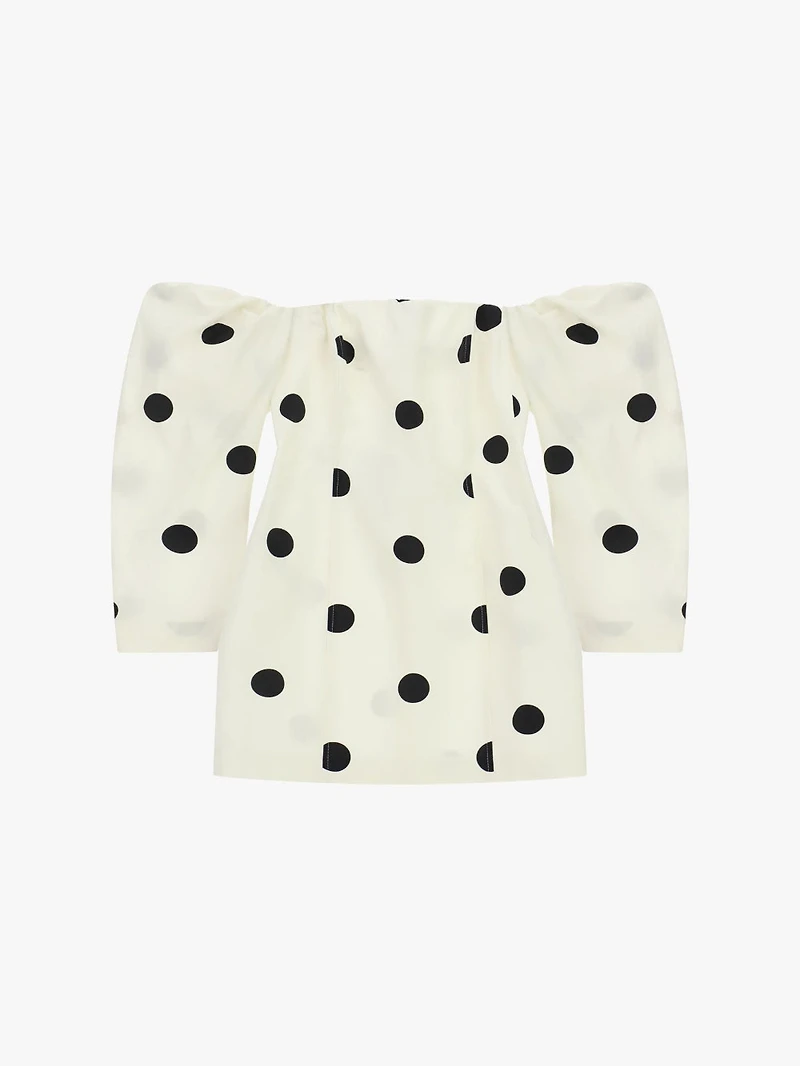 Short dress with polka dots and long sleeves