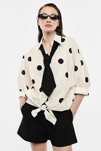 Polka Dot Tie-Front Shirt