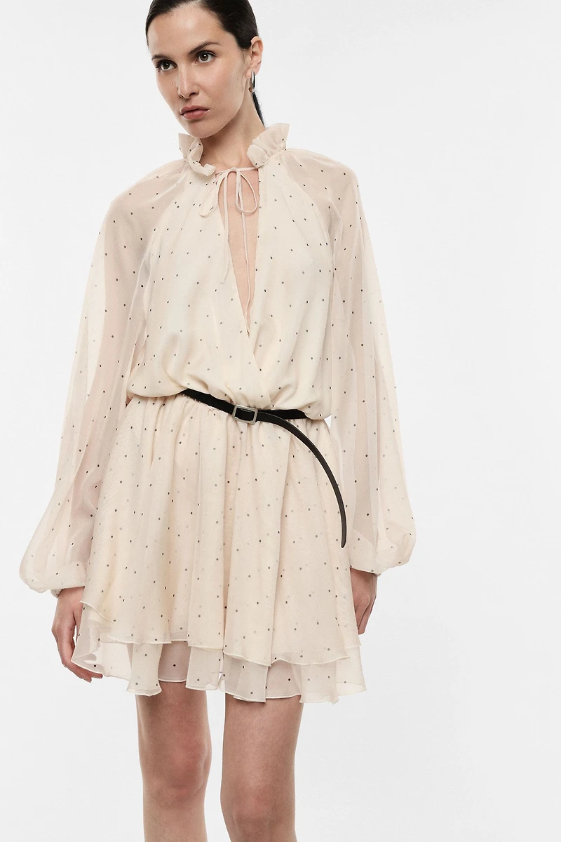 Sheer Ruffle Mini Dress Polka Dots
