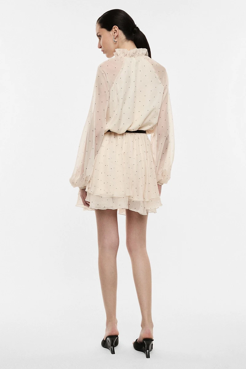 Sheer Ruffle Mini Dress Polka Dots