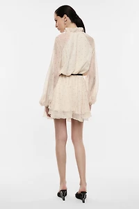 Sheer Ruffle Mini Dress Polka Dots