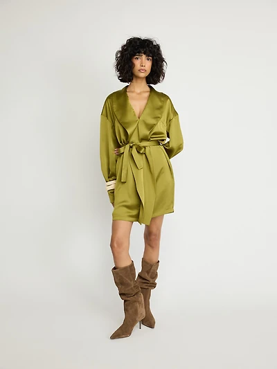 Satin Wrap Mini Dress
