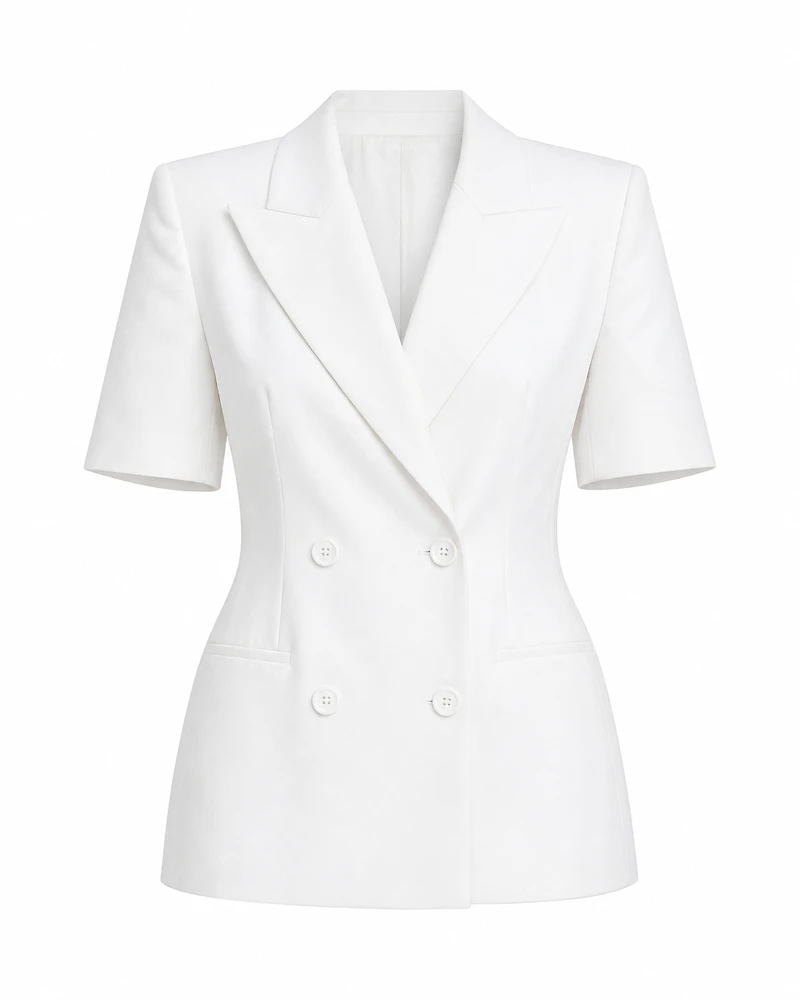 Structured Short Sleeve Blazer White