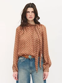 Polka-Dot Flowy Blouse