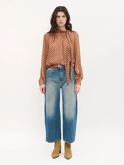 Polka-Dot Flowy Blouse