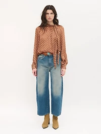 Polka-Dot Flowy Blouse