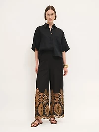 Embroidered Wide-Leg Pant