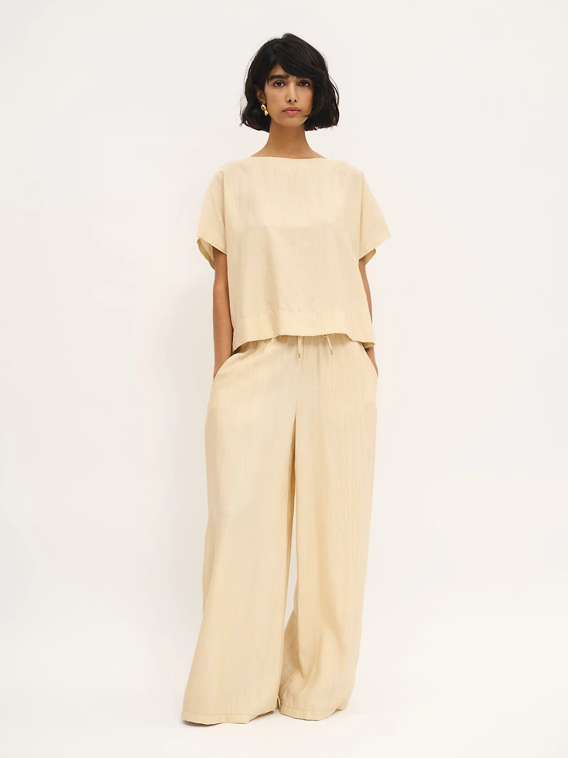 Crinkled Wide-Leg Pants