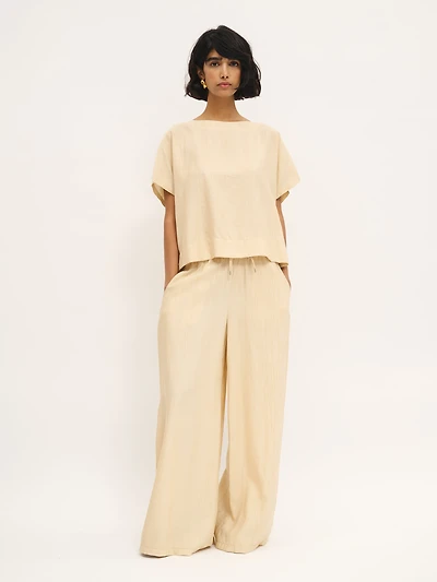 Crinkled Wide-Leg Pants