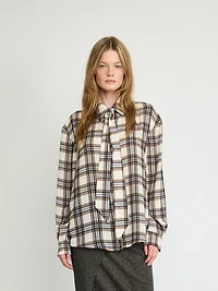 Plaid Tie-Neck Blouse