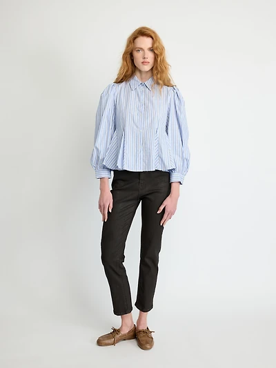 Striped Poplin Shirt with Pointed Collar