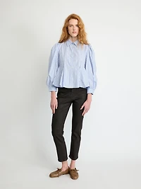 Striped Poplin Shirt with Pointed Collar
