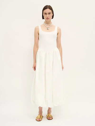 Ribbed Knit & Poplin Maxi Dress
