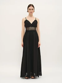 Scalloped Crochet Maxi Dress Black