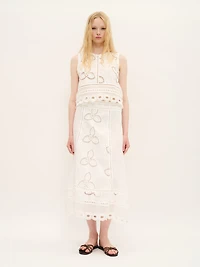 Embroidered Midi Skirt White Cotton