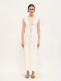 Robe midi en coton avec dentelle sur le devant