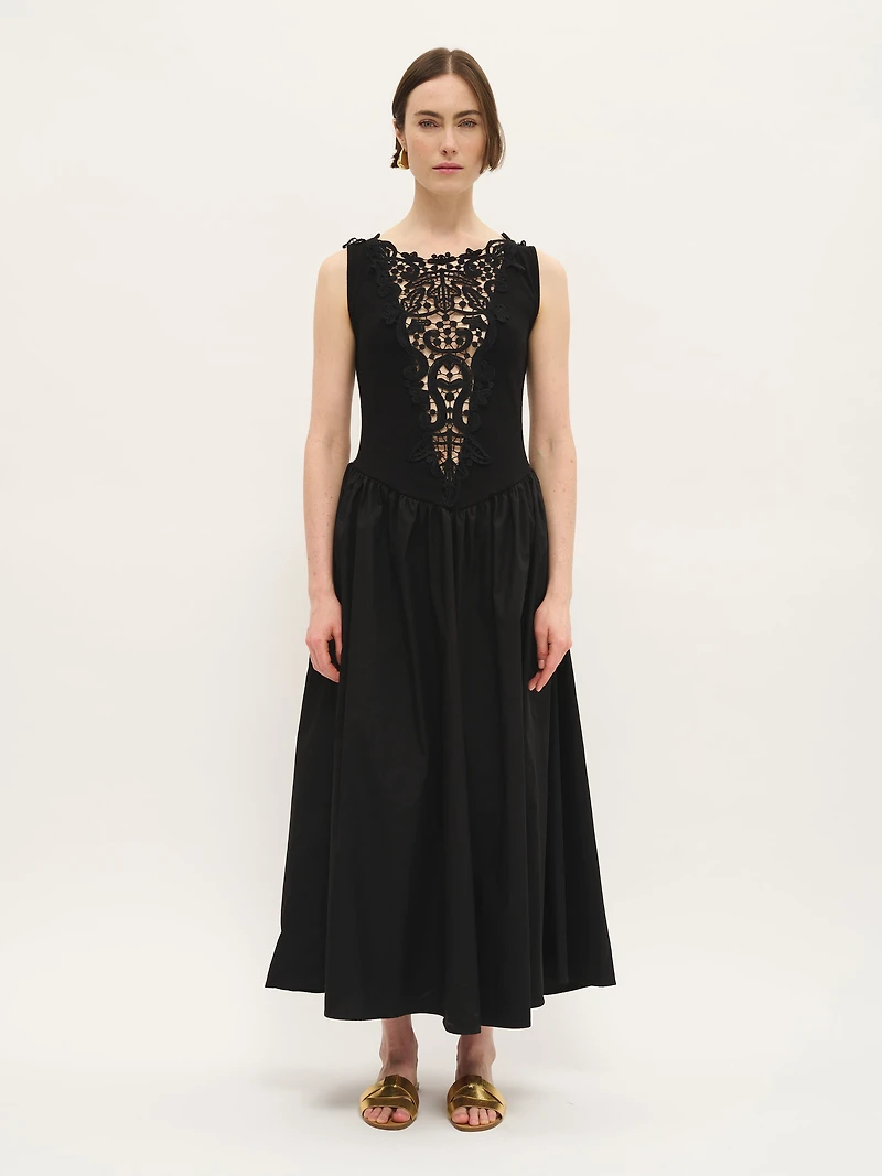 Robe midi en coton avec dentelle sur le devant