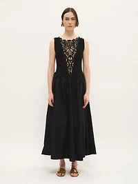 Robe midi en coton avec dentelle sur le devant
