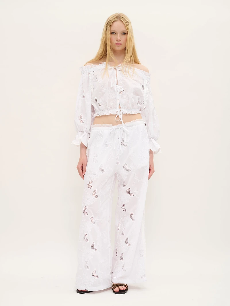 Embroidered Cotton Off-Shoulder Blouse